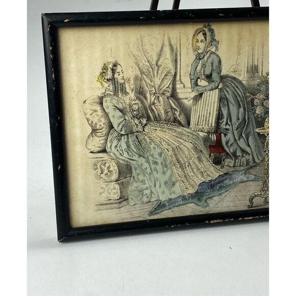 1845 Antique Victorian Ladies Framed Print 6.5in L x 10.5in W BQ1687 - Picture 3 of 8